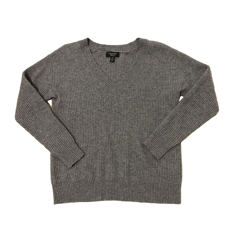 Charter Club Luxury‎ Cashmere Ribbed Knit V Neck Sweater XS Grey Comfy Preppy